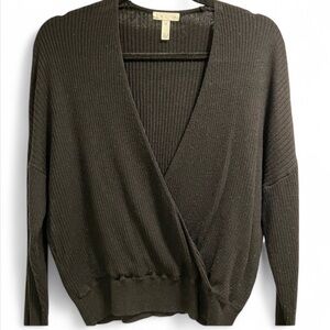 LEITH Ribbed Cross-front Sweater, Black,‎ M